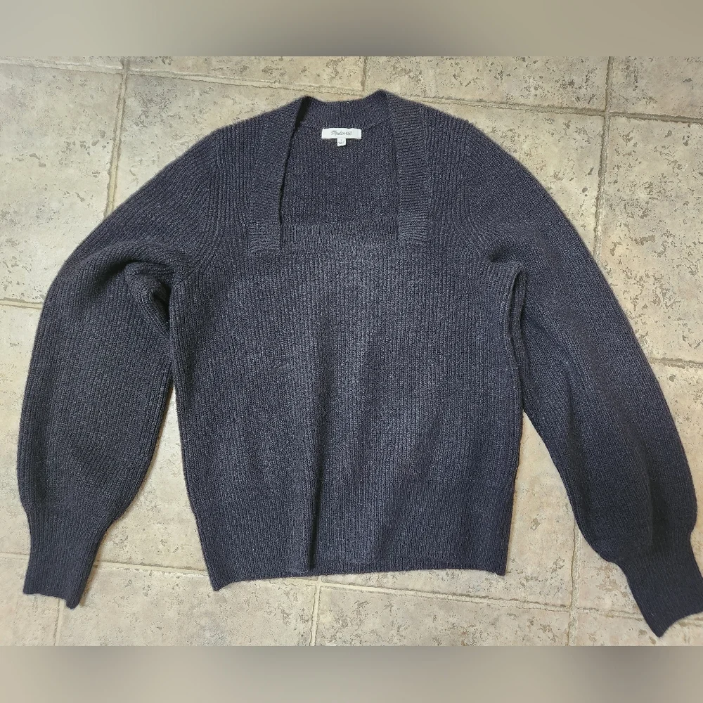 Madewell Womens Melwood Square Neck Black Sweater In Coziest Yarn, Small - Picture 6 of 8
